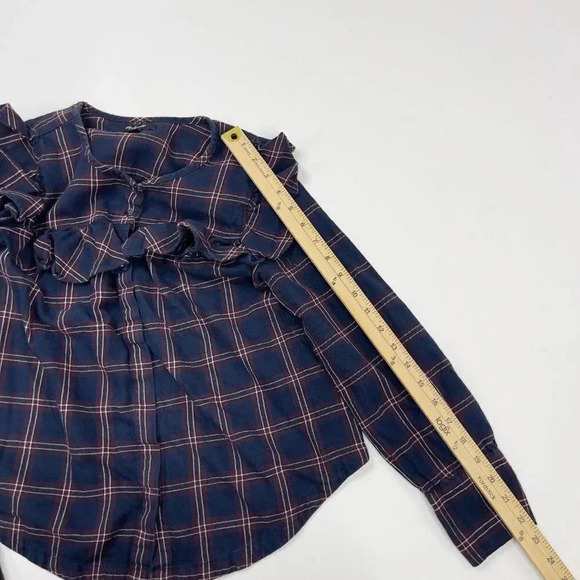 Madewell Navy Plaid Ruffle Yoke Blouse - Picture 6 of 9